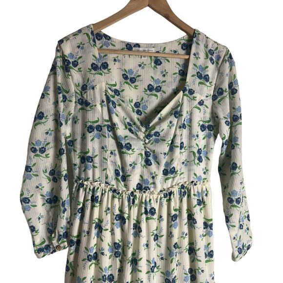 Sweet Baby Jamie Ivory Floral Print Tiered 3/4 Sleeve Midi Dress Size Medium - Picture 6 of 15